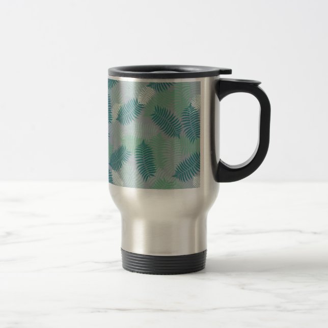 Caneca Térmica padrão das folhas de samambaia nas cinzas (Direita)