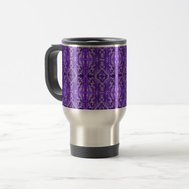 Caneca Térmica Padrão de Abstrato de Diamante Roxo (Frente Esquerda)
