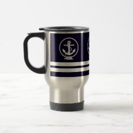 Caneca Térmica Padrão de âncora náutica e listras elegante