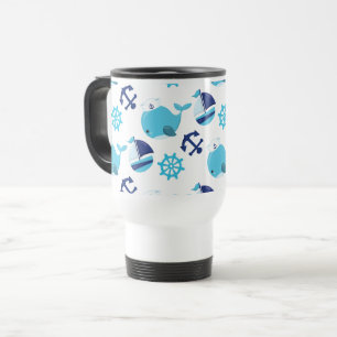 Caneca Térmica Padrão De Baleias, Baleias Cutas, Baleias Azuis
