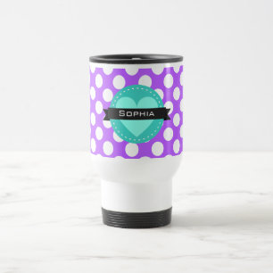 Caneca Térmica Padrão de Bolinhas Azul Branco Roxo