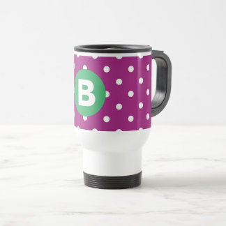 Caneca Térmica Padrão de Bolinhas Roxas Monograma Verde