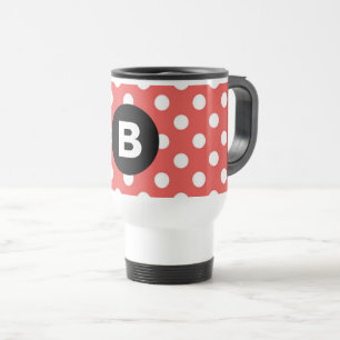 Caneca Térmica Padrão de Bolinhas Vermelhas Monograma Preto