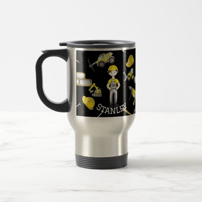 Caneca Térmica Padrão de Bomba de Caminhão de Construção Amarelo- (Esquerda)