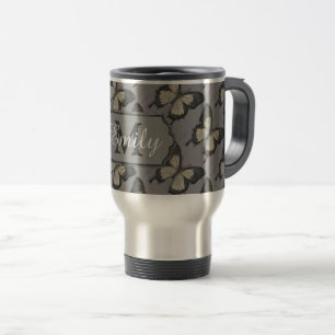 Caneca Térmica Padrão de Borboleta Violeta Vintage Personalizado