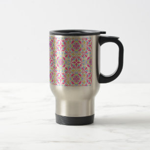 Caneca Térmica Padrão de caleidoscópio azul-rosa e verde