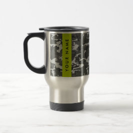 Caneca Térmica Padrão de Camuflagem Cinza, Seu nome, Personalizar