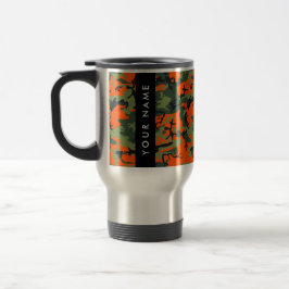 Caneca Térmica Padrão de Camuflagem Laranja, Seu nome, Personaliz