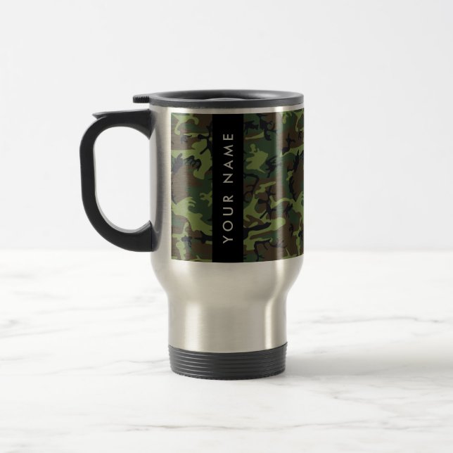 Caneca Térmica Padrão de Camuflagem Verde, Seu nome, Personalizar (Esquerda)