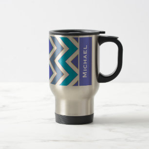 Caneca Térmica Padrão de Chevron Azul de Esporte Personalizado
