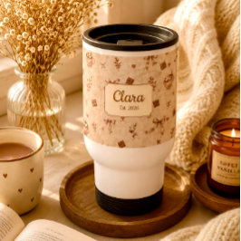 Caneca Térmica Padrão de Chocolate Quente Cozy Cocoa com Nome Per
