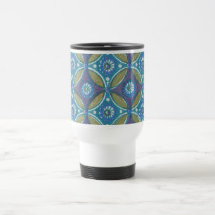 Caneca Térmica Padrão de Círculo Geométrico Russo Azul