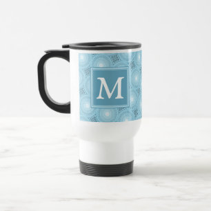 Caneca Térmica Padrão de círculos azuis angulares monográficos