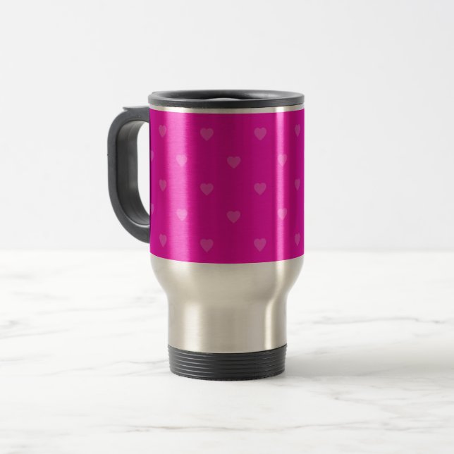 Caneca Térmica Padrão de corações rosa (Frente Esquerda)