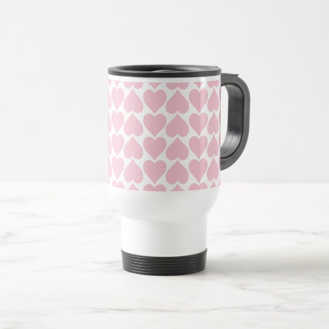 Caneca Térmica Padrão de Corações Rosa, Romântico, Amor (Frente Esquerda)