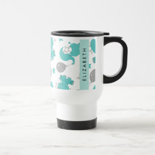 Caneca Térmica Padrão De Elefantes Azuis, Estrelas, Seu Nome