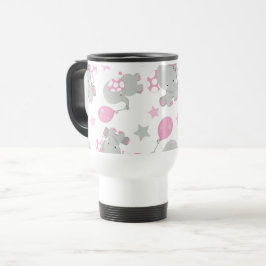 Caneca Térmica Padrão De Elefantes, Elefantes Bonitos - Cinzas Ro