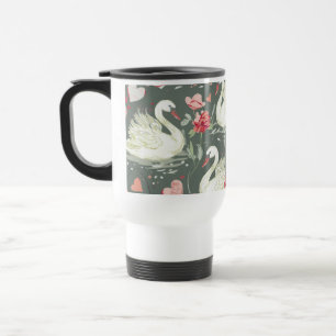 Caneca Térmica Padrão de Elementos Rústicos Elegantes de Cisnes e