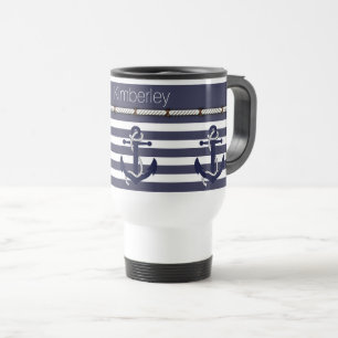 Caneca Térmica Padrão de faixas de ancoragem náutica de nome pers
