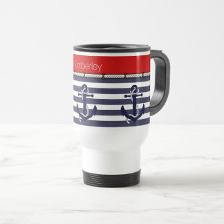 Caneca Térmica Padrão de faixas de ancoragem náutica de nome pers