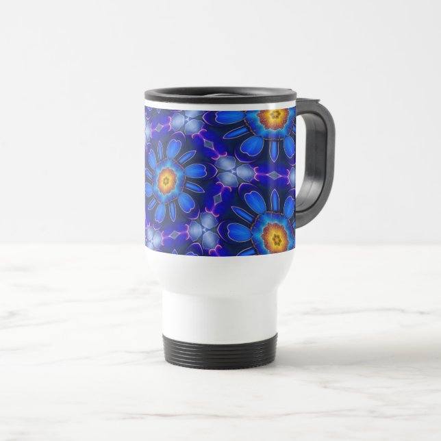 Caneca Térmica Padrão de Flores Azuis abstrato (Frente Esquerda)