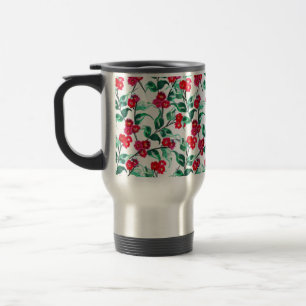 Caneca Térmica Padrão de Flores Cor Vermelha Floral-56698