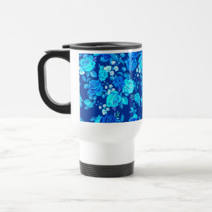 Caneca Térmica Padrão de Flores de Rosa Azul Clássico-87600