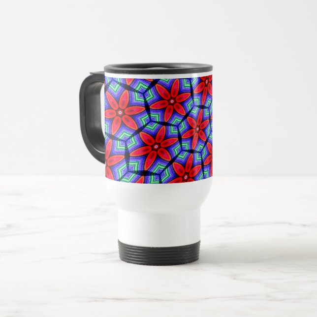 Caneca Térmica Padrão de Flores de Tecidos Vermelhos (Frente Esquerda)