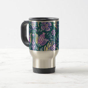 Caneca Térmica Padrão de Flores e Pássaros em Estilo Antigo