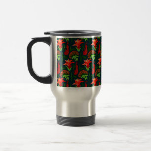 Caneca Térmica Padrão de Folhas de Flores Exóticas Coloridas-2318