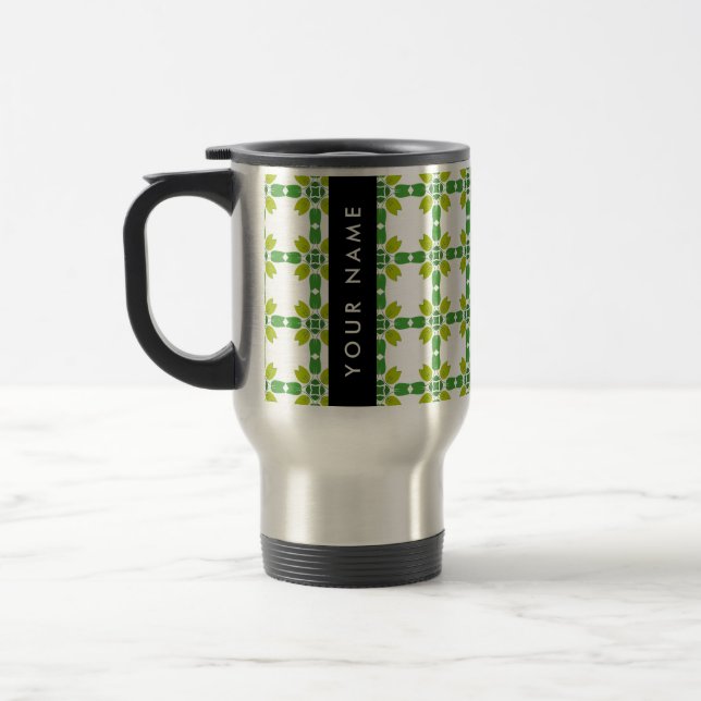 Caneca Térmica Padrão de Folhas, Folhas Verdes, Seu Nome (Esquerda)