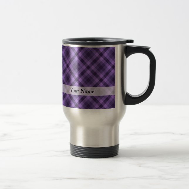 Caneca Térmica Padrão de gingham roxo (Direita)