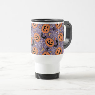 Caneca Térmica Padrão de Halloween do Jack-O-Lanterna Roxo