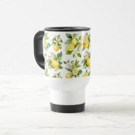 Caneca Térmica Padrão de limão, flores de limão, folhas, citrinos