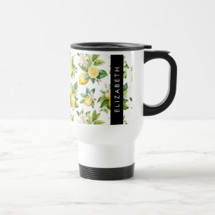 Caneca Térmica Padrão De Limão, Flores De Limão, Folhas, Seu Nome