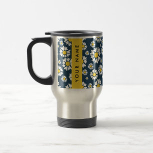Caneca Térmica Padrão de Margarida, Margaridas Brancas, Seu Nome