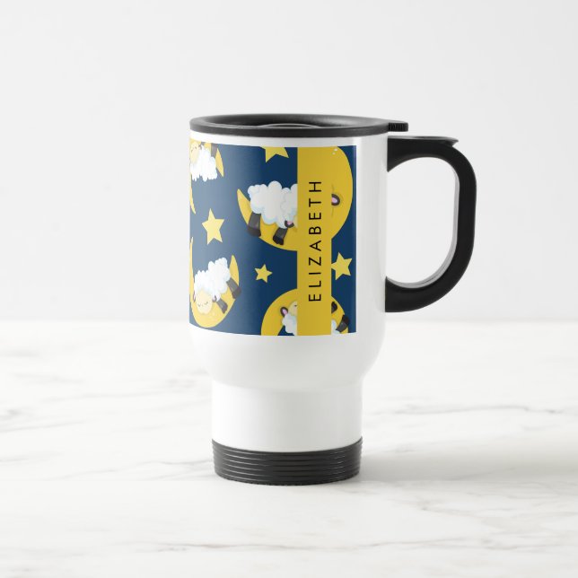 Caneca Térmica Padrão De Ovelha, Ovelha Dormindo, Lua, Seu Nome (Direita)