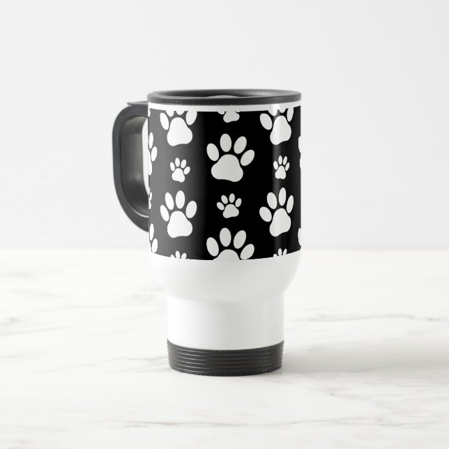 Caneca Térmica Padrão de pata, impressões de pata, patas de cão,  (Frente Esquerda)