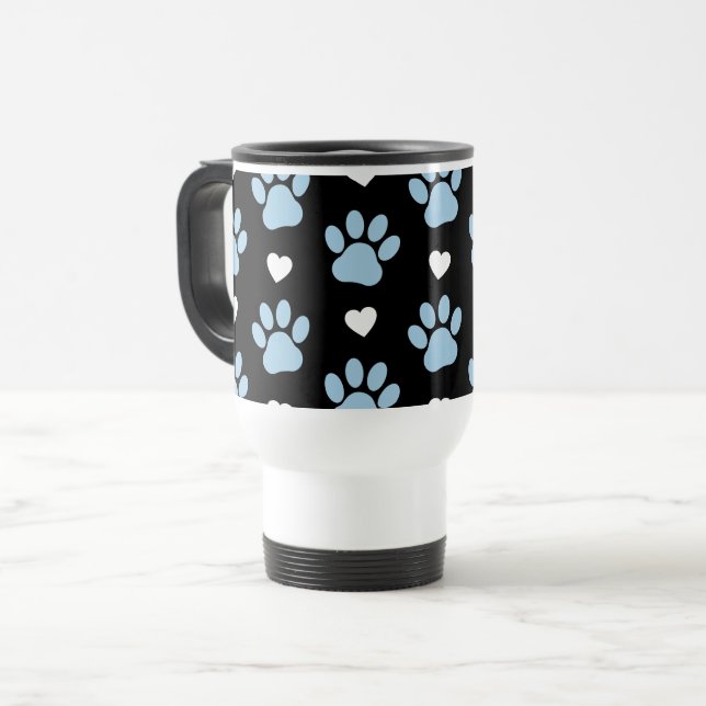 Caneca Térmica Padrão De Patas, Patas Cachorros, Patas Azuis, Cor (Frente Esquerda)