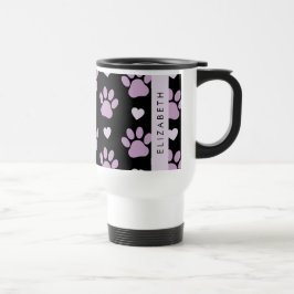 Caneca Térmica Padrão De Patas, Patas Liláticas, Corações, Seu No