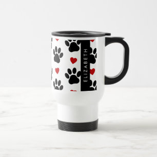 Caneca Térmica Padrão De Patas, Patas Negras, Corações Vermelhos,