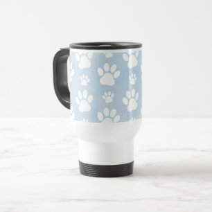 Caneca Térmica Padrão De Patas, Pestanas Brancas, Aquarelas, Azul