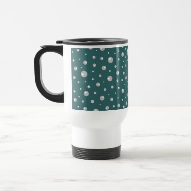 Caneca Térmica Padrão de Pérola em Fundo Azul Turquesa Transforma (Esquerda)