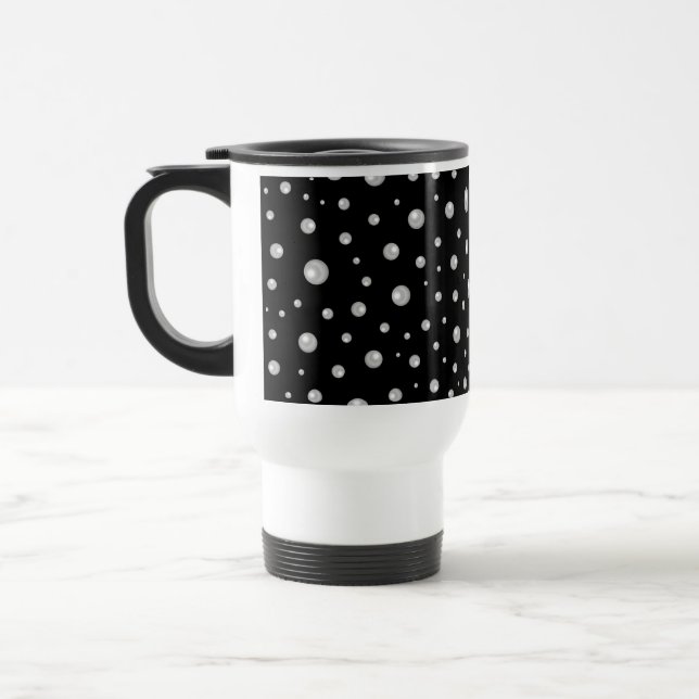 Caneca Térmica Padrão de Pérola em Fundo Preto (Esquerda)