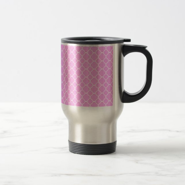 Caneca Térmica Padrão De Quatrefoil Cor-De-Rosa E Branco (Direita)