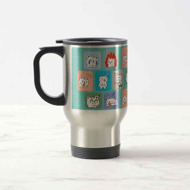 Caneca Térmica padrão de rostos de ursos  (Esquerda)