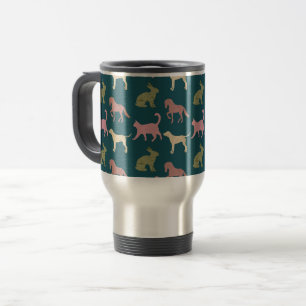 Caneca Térmica Padrão de Silhuetas de Animais Cachorro Gato Caval