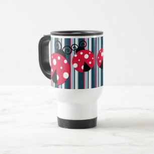 Caneca Térmica Padrão de Stripes Azuis Vermelhas de Ladybug