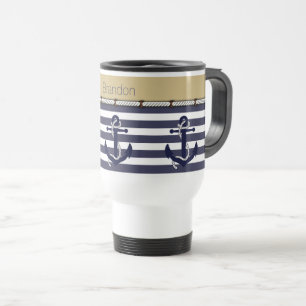 Caneca Térmica Padrão de Stripes de Âncoras de Boas-Vindas Person