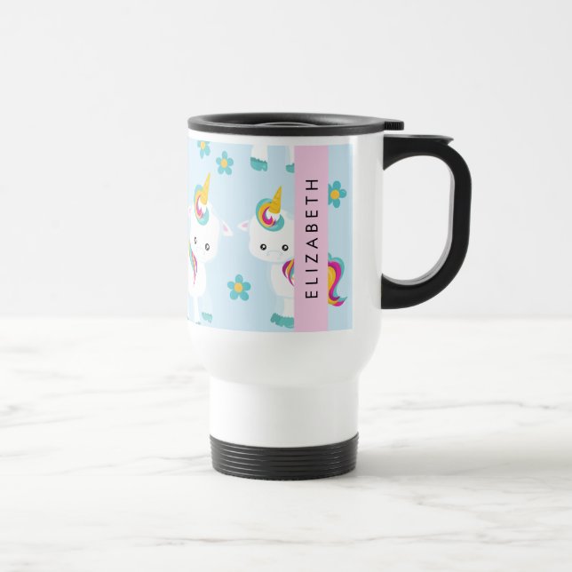 Caneca Térmica Padrão De Unicórnios, Unicórnios Bonitos, Seu Nome (Direita)